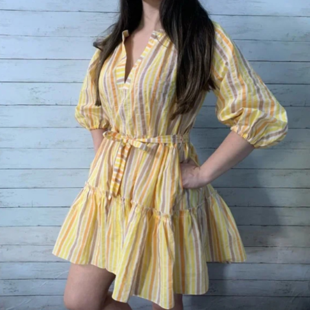 Lemlem Yellow and White Striped Mini Dress - Picture 4 of 11